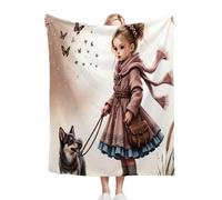 Fotmung Mantas para Cama 105-180x220 Chica Perro, Mantas Polar Microfibra Franela Extra Suave para Niños Adultos, Cálida Manta Cubre Sofá para Hogar Oficina Viaje R307