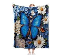 Fotmung Mantas para Cama 105-180x220 Mariposa Azul y Flores, Mantas Polar Microfibra Franela Extra Suave para Niños Adultos, Cálida Manta Cubre Sofá para Hogar Oficina Viaje A375