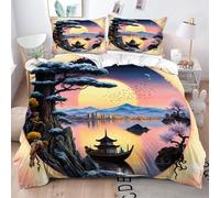 Fotmung Sábana 200x200 cm Paisaje 3D con Joven, Incluye 1 Funda de Edredón + 2 Fundas de Almohada, con Estampado 3D de Doble Cara, edoso al Tacto, Resistente al Descoloramiento y Manchas-A16
