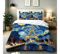 Fotmung Sábana 200x200 cm Torre Eiffel Cielo Estrellado, Incluye 1 Funda de Edredón + 2 Fundas de Almohada, con Estampado 3D de Doble Cara, edoso al Tacto, Resistente al Descoloramiento y Manchas-E78