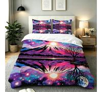 Fotmung Set de Funda de Edredón Cielo Estrellado Morado Adultos, Incluye Fundas de Almohada, Cierre Lateral Oculto y Esquinas con Correas, Tacto Suave Uso en Hogar y para Regalo-E70