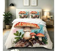 Fotmung Set de Funda de Edredón Hongos Animados, Incluye Fundas de Almohada, Cierre Lateral Oculto y Esquinas con Correas, Tacto Suave Uso en Hogar y para Regalo-E342