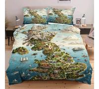 Fotmung Set de Funda de Edredón Mapa del Reino Unido, Incluye Fundas de Almohada, Cierre Lateral Oculto y Esquinas con Correas, Tacto Suave Uso en Hogar y para Regalo W286