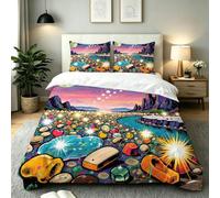 Fotmung Set de Funda de Edredón Playa Cielo Estrellado, Incluye Fundas de Almohada, Cierre Lateral Oculto y Esquinas con Correas, Tacto Suave Uso en Hogar y para Regalo-E64