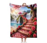 Fotmung Throw de Flanela Cálida Flor Roja, 130x150 cm Ideal para el Sofá, Manta para la Siesta Tarde, Lavable a Máquina y Sin Pérdida de Color Ligera de Llevar y Fácil de Almacenar D40