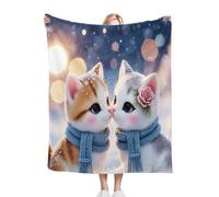 Fotmung Throw de Flanela Cálida Gato BesáNdose, 130x150 cm Ideal para el Sofá, Manta para la Siesta Tarde, Lavable a Máquina y Sin Pérdida de Color Ligera de Llevar y Fácil de Almacenar P60