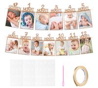 Foto Banner 1er Geburtstag für 1 bis 12 Monate Baby Fotogirlande 1er Geburtstagsdeko 1 Jahr Hängende Geburtstagsdeko Foto Girlande Wanddekoration für Kommunion Primer Geburtstag Mädchen Jungen(Braun)