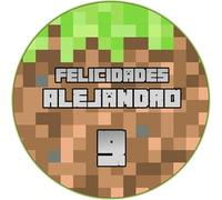 FOTO COMESTIBLE JUEGO GAMER PIXEL estilo MINECRAFT, Oblea o Papel de Azúcar, Personalizada con Texto, Comestibles para Tartas y Magdalenas. Varios Tamaños.