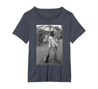 Foto de Guitarra de Bob Marley x David Burnett, Color Blanco y Negro Camiseta, Mujer Tallas Grandes, Azul Jaspeado, 6XL Grande