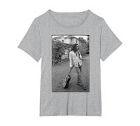 Foto de Guitarra de Bob Marley x David Burnett, Color Blanco y Negro Camiseta, Mujer Tallas Grandes, Gris Jaspeado, 6XL Grande
