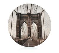 Foto de tabla de cortar del puente de Brooklyn, bloque redondo de vidrio templado, tablas de cortar únicas para pizza, verduras, frutas, queso y embutidos