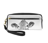 Foto De Vaca En Blanco Y Negro, Bolsa de Maquillaje Bolsa de cosméticos Bolsa de Aseo de Viaje portátil Estuche de Cuero para Mujeres y niñas