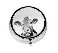 Foto De Vaca En Blanco Y Negro, Pastillero, Pastillero redondo Pequeño contenedor de pastillas Organizador de pastillas de viaje