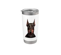 Foto detallada primer plano de un hermoso perro doberman negro Vaso térmico de acero inoxidable de doble pared