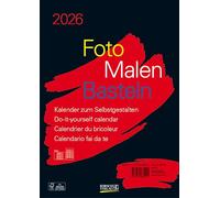 Foto-Malen-Basteln Bastelkalender A4 schwarz 2026: Fotokalender zum Selbstgestalten. Do-it-yourself Kalender mit festem Fotokarton.