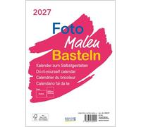 Foto-Malen-Basteln Bastelkalender A5 weiß 2027: Fotokalender zum Selbstgestalten. Aufstellbarer do-it-yourself Kalender mit festem Fotokarton.
