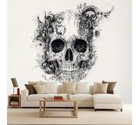 Foto Mural Abstracto Calavera Gótico Flores Fotomural, Murales Decorativos Pared, Fotomurales 3D Papel Tapiz Fotográfico Mate Papel Pintado Pared Dormitorio Para Salon Habitación infantil 250x175 cm