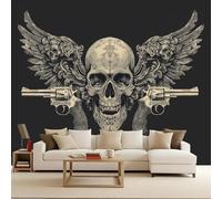 Foto Mural Calavera Alas Revólver Gótico Fotomural, Murales Decorativos Pared, Fotomurales 3D Papel Tapiz Fotográfico Mate Papel Pintado Pared Dormitorio Para Salon Habitación infantil 150x105 cm