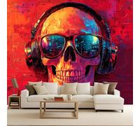 Foto Mural Colores Calavera Música Gafas Fotomural, Murales Decorativos Pared, Fotomurales 3D Papel Tapiz Fotográfico Mate Papel Pintado Pared Dormitorio Para Salon Habitación infantil 150x105 cm