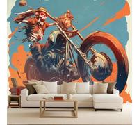Foto Mural Gótico Calavera Motocicleta Fotomural, Murales Decorativos Pared, Fotomurales 3D Papel Tapiz Fotográfico Mate Papel Pintado Pared Dormitorio Para Salon Habitación infantil 150x105 cm