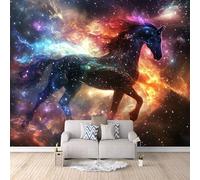 Foto Murale Caballo Galaxia Impresión 3D Papel Pintado Pared Animal Murales de Pared Tejido no Tejido Sin Reverso Adhesivo Poster Fácil de Instalar Limpiar Ideal para Comedor Dormitorio 300x210 cm