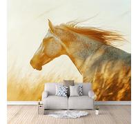 Foto Murale Caballo Hierba Impresión 3D Papel Pintado Pared Animal Murales de Pared Tejido no Tejido Sin Reverso Adhesivo Poster Fácil de Instalar Limpiar Ideal para Comedor Dormitorio 150x105 cm