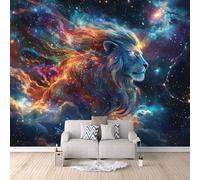 Foto Murale León Galaxia Impresión 3D Papel Pintado Pared León Animal Murales de Pared Tejido no Tejido Sin Reverso Adhesivo Poster Fácil de Instalar Limpiar Ideal para Comedor Dormitorio 300x210 cm