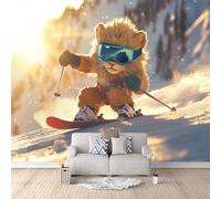 Foto Murale León Impresión 3D Papel Pintado Pared Lindo Animal Murales de Pared Tejido no Tejido Sin Reverso Adhesivo Poster Fácil de Instalar Limpiar Ideal para Comedor Dormitorio 300x210 cm