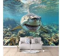 Foto Murale Tiburones Marino Impresión 3D Papel Pintado Pared Animal Murales de Pared Tejido no Tejido Sin Reverso Adhesivo Poster Fácil de Instalar Limpiar Ideal para Comedor Dormitorio 150x105 cm