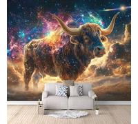 Foto Murale Vaca Galaxia Impresión 3D Papel Pintado Pared Vaca Animal Murales de Pared Tejido no Tejido Sin Reverso Adhesivo Poster Fácil de Instalar Limpiar Ideal para Comedor Dormitorio 300x210 cm