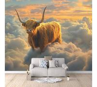 Foto Murale Vaca Impresión 3D Papel Pintado Pared Nubes Animales Murales de Pared Tejido no Tejido Sin Reverso Adhesivo Poster Fácil de Instalar Limpiar Ideal para Comedor Dormitorio 400x280 cm