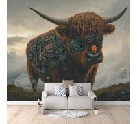 Foto Murale Vaca Mecánica Impresión 3D Papel Pintado Pared Animal Murales de Pared Tejido no Tejido Sin Reverso Adhesivo Poster Fácil de Instalar Limpiar Ideal para Comedor Dormitorio 300x210 cm