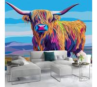 Foto Papel Pintado Mural Póster Arte De La Pared Decoración De La Pared Abstracto Vaca De Las Highlands Colorida - Cuadros De Pared Autoadhesivos Para Sala De Estar, Dormitorio, Ofi 350 x 256 cm