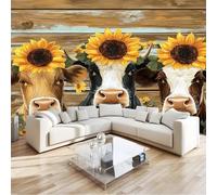 Foto Papel Pintado Mural Póster Arte De La Pared Decoración De La Pared Animal Vaca Girasol - Cuadros De Pared Autoadhesivos Para Sala De Estar, Dormitorio, Ofi 200 x 140 cm (W x H)