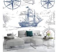 Foto Papel Pintado Mural Póster Arte De La Pared Decoración De La Pared Mapa Antiguo Barco Pirata Brújula - Cuadros De Pared Autoadhesivos Para Sala De Estar, Dormitorio, Ofi 300 x 210 cm (W x H)