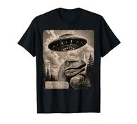 Foto Vintage Divertido Retro Dinosaurio Raptor OVNI Alien Meme Kid Camiseta