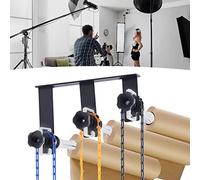 Fotografía 3 rodillos Montaje pared Sistema de Soporte Manual Fondo Sobre Rodillos, Soporte para Colgar Fondos Fotografía: (2) Gancho triple (6) Varillas de Extensión (3) Cadenas, Capacidad carga 8 kg