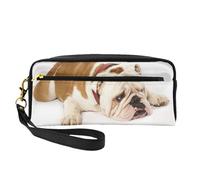 Fotografía De Bulldog Inglés De Bulldog Triste Y Cansado con Crema Marrón, Bolsa de Maquillaje Bolsa de cosméticos Bolsa de Aseo de Viaje portátil Estuche de Cuero para Mujeres y niñas