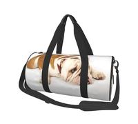 Fotografía De Bulldog Inglés De Bulldog Triste Y Cansado con Crema Marrón, Bolsa de Viaje de Gran Capacidad, Bolso Redondo, Bolsa de Viaje Deportiva, Bolsa de Mano, Bolsa de Fitness