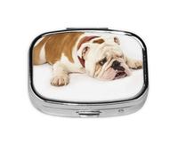 Fotografía De Bulldog Inglés De Bulldog Triste Y Cansado Con Crema Marrón, Pastillero cuadrado para bolsillo o monedero, pequeño contenedor de pastillas, organizador de pastillas de viaje
