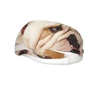 Fotografía de bulldog inglés triste y cansado con cintas para el cabello color crema marrón para hombres y mujeres, diadema para correr, diadema que absorbe el sudor, para el gimnasio