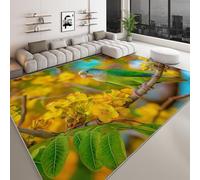 Fotografía De La Naturaleza Alfombra De Salón Aves Loro Flores Amarillas 140 x 200 cm Pelo Corto Antideslizante Lavables Alfombrilla, Amarillo Habitación Dormitorio De Cocina Alfombra De Entrada