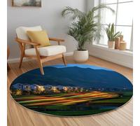 Fotografía De La Naturaleza Alfombra Redonda 150 cm Alfombra Redonda, Campos Rayas Coloridas Casas Suave Y Antideslizante Azul Lavable A Máquina Alfombras para Sala Comedor Habitacion Juvenil