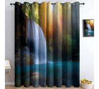 Fotografía De La Naturaleza Cortinas Opacas Dormitorio Cascada Arcoíris Bahía Los Enamorados Opacas con Cortina, Verde Aislamiento Térmico Salón Oficina Hotel con Ojales 75An x 166Al cm (2 Paneles)