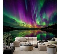 Fotografía De La Naturaleza Fotomurale Murales Cielo Nocturno De Alaska Auroras Boreales 400 x 280 cm Papel Pintado no Tejido, Verde Papel Tapiz - Salon Dormitorio Oficina Mural de Decoración