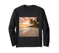 Fotografía De Paisaje Tropical Playa Atardecer Palm Manga Larga