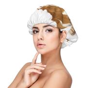 Fotografía de un bulldog inglés triste y cansado con un toque de crema marrón.,Gorro de dormir de satén ajustable para adultos, de seda, elástico, para dormir, para mujer