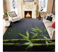 Fotografía Nature - Alfombra de salón, tallos de bambú, hojas de bambú, superficie de agua, para lavar a máquina, antideslizante, sala de estar, dormitorio, cocina, comedor, 140 x 200 cm