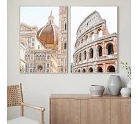 Fotografías del Coliseo, pósteres y láminas Cuadros de arte en lienzo del Duomo de Florencia para la decoración del hogar y la sala de estar (90x140cm/35x55in) x2 Sin marco