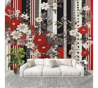 Fotográfico 3D HD No Tejido Estilo JaponéS Floral Arte ExtraíBle Papel Pintado Fotomural 350×256 cm Rojo Resistente al agua y a las manchas Fácil Instalación Murales Panorámicos